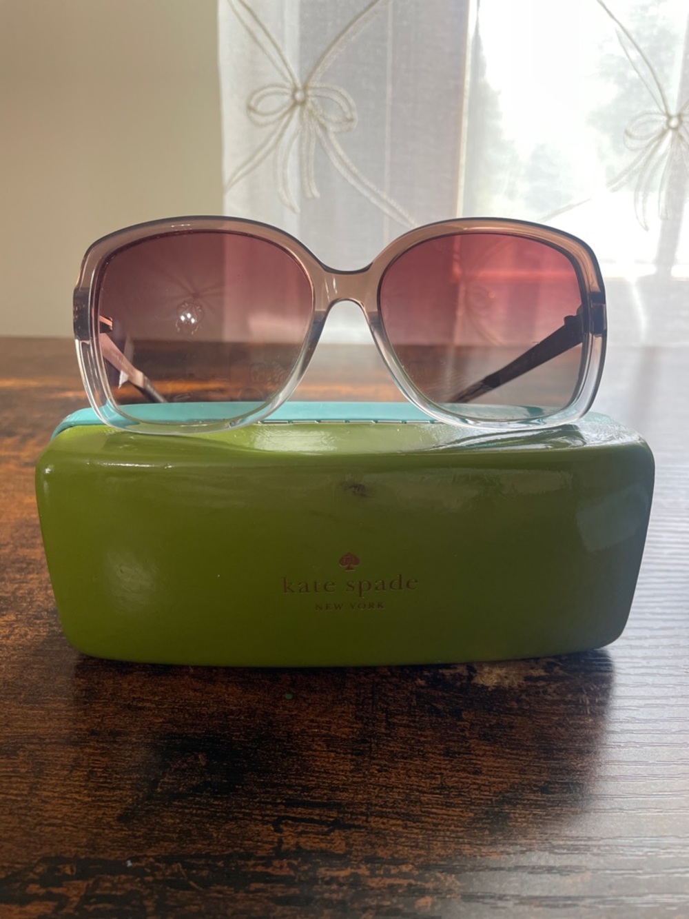 kate spade Transparent Frame Sunglasses with Pink Gradient Lenses